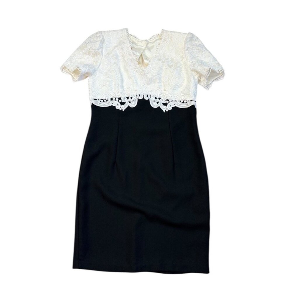 *Vintage Scott McClintock Dress Womens 10 Black White Lace Y2K Cocktail Romantic